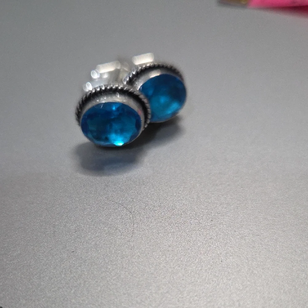 Sterling Silver Blue Topaz Cuff Links